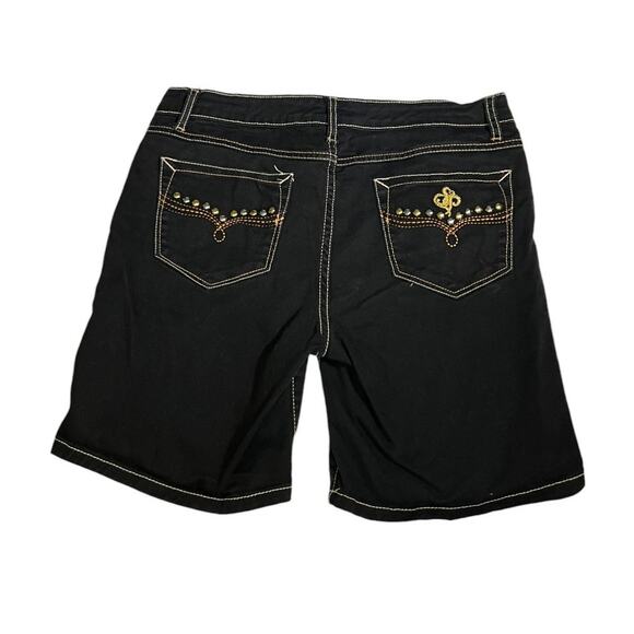 Y2K Southpole Denim Jean Short Womens Size 9 Black Contrast Embroidered & Bling - Picture 2 of 7